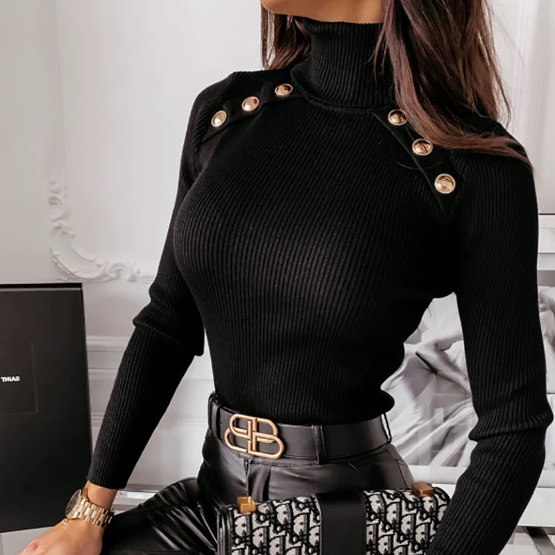Turtleneck Knitted Pullover Blouse for Women