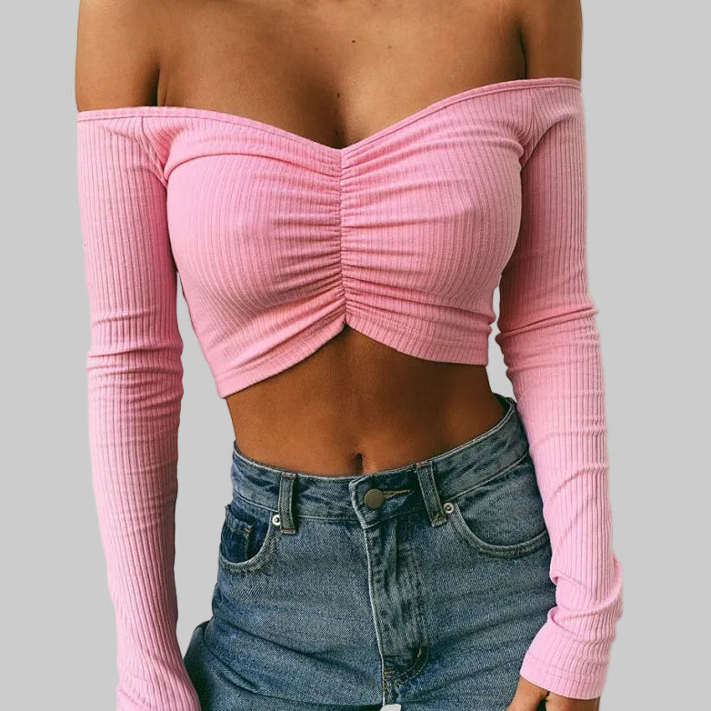 Strapless Ribbed Crop Blouse for Women