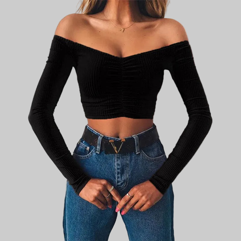Strapless Ribbed Crop Blouse for Women