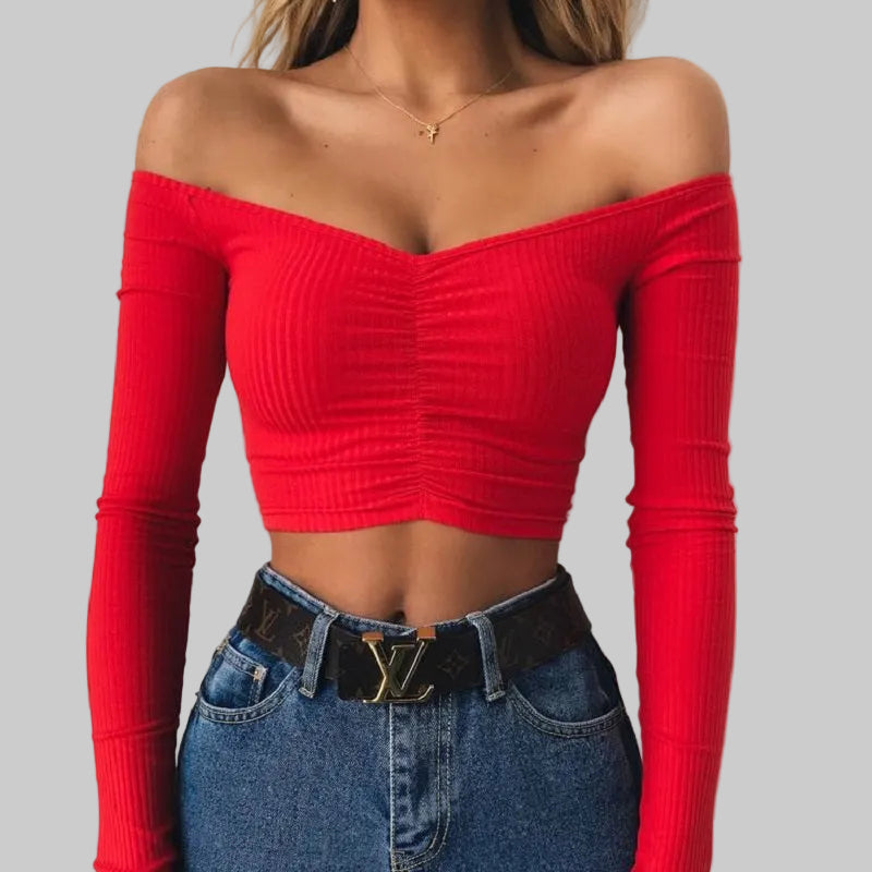 Strapless Ribbed Crop Blouse for Women