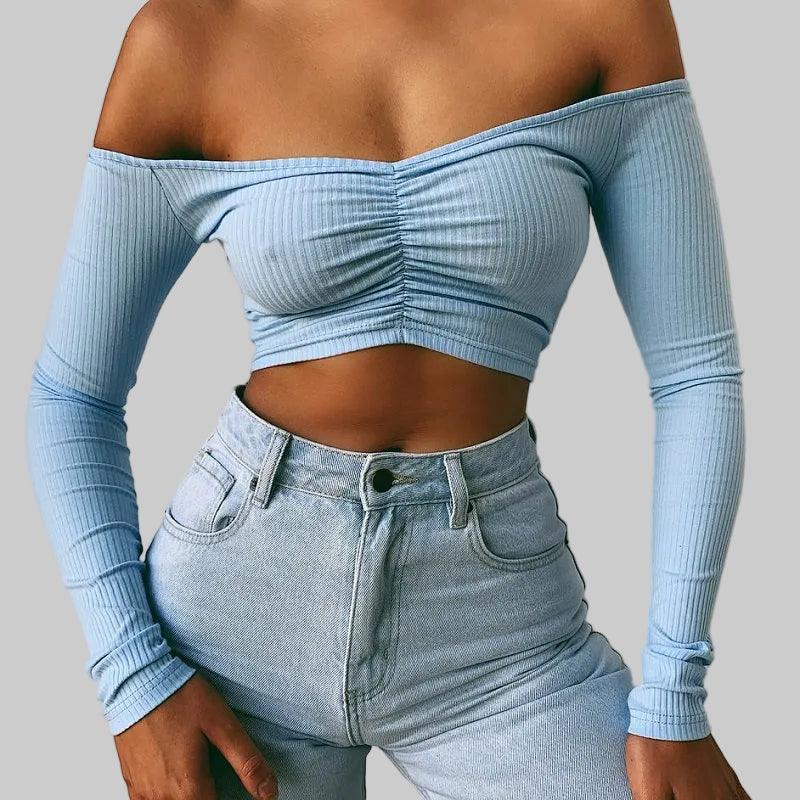 Strapless Ribbed Crop Blouse for Women